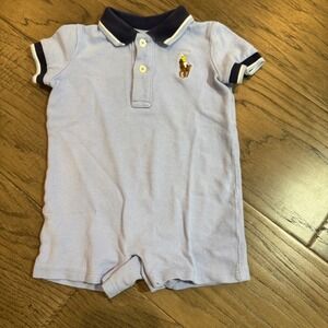 Ralph Lauren Baby Boys 6M Blue Polo Romper Short Sleeve One Piece Outfit
